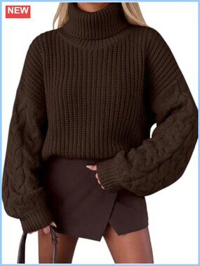 Oversized Cable Knit Chunky Turtleneck Pullover Sweater